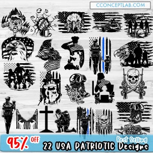 22 USA Patriotic SVG Mega Bundle | US Army Clipart | Military Dad Cutfile | Veteran Shirt Png Bundle | First Responder Stencil | Police Navy
