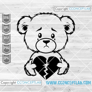 Teddy Broken Hearted svg / Sad Bear Clipart / Emo Teddy Stencil / Valentines Gift Idea / Lovers Shirt png / Pareja Hermanamiento Grizzly dxf jpeg