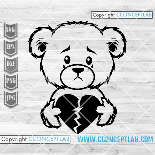 Teddy Broken Hearted svg | Sad Bear Clipart | Emo Teddy Stencil | Valentines Gift Idea | Lovers Shirt png | Couple Twinning Grizzly dxf jpeg