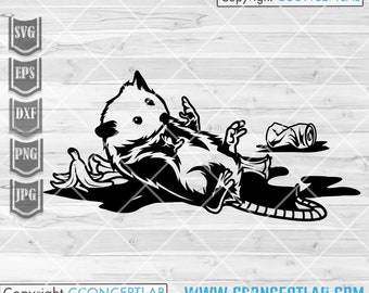 Opossum Chilling After Eating Trash svg | Trashy Animal Clipart | Mouse Cutfile | Mice dxf | Zoo Stencil | Swamp Funny Creature Shirt png