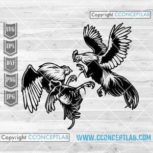 Briga de galos svg | Clipart de cabine | Estêncil de frango forte | Cutfile do Galo Irritado | Camisa Animal De Fazenda png | Galinhas da raça campeã dxf | JPEG
