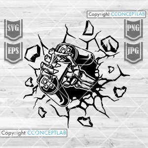 Smashing Wall Console svg | Clipart Smashed Joystick | Pochoir Smash Controller | Video Gamer Shirt Gift Idea png | Squelette Hand Cutfile
