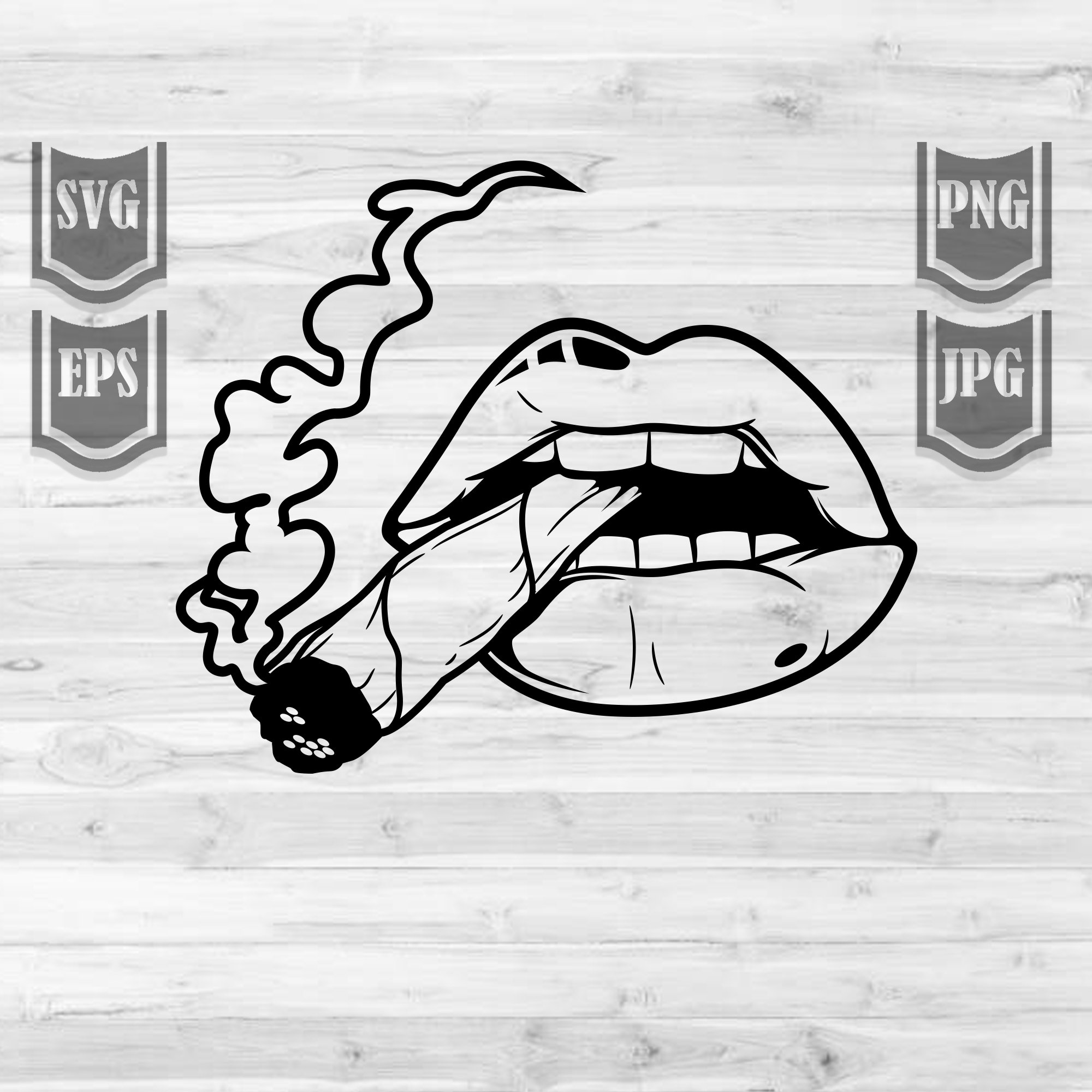 lips smoke black and white clipart