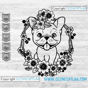 Baby Floral French Bulldog svg / Frenchie Dog Clipart / Paw Lover Shirt png / Doggo Mom Cutfile / Puppy Dad Stencil / Hooman Gift Idea / Pet