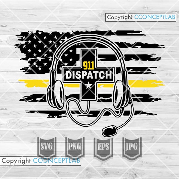 US 911 Dispatcher svg | First Responder Clipart | Emergency Officer Cut File | Patriotic Rescue Stencil | Thin Yellow Line Tshirt Design png