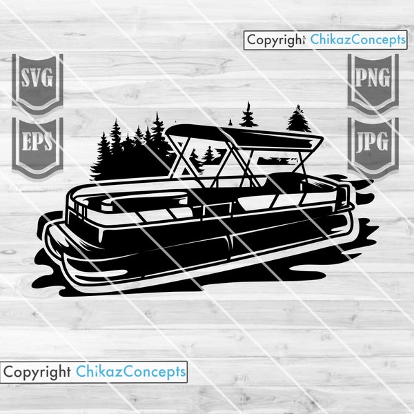 Pontoon Boat Clipart || Svg File || Lake Boat Svg || Boat Clipart || River Boat Svg || Pontoon Illustration || Cutting Files
