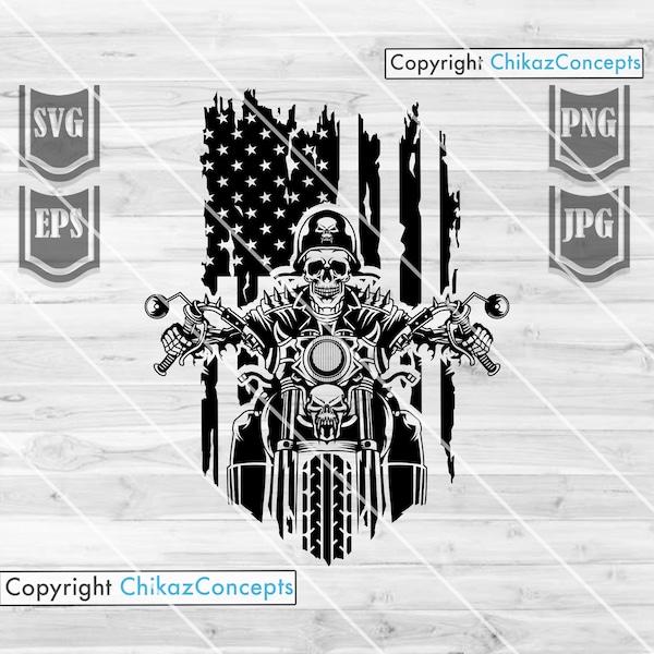 USA Biker Skull Svg File || Biker Skull Svg || biker Clipart || Skull Clipart || US Biker Svg ||Biker Shirt | American Biker | Motorbike svg