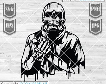 Horror Scary Skull with Knife svg | Horror svg | Halloween svg | Grim svg | Scary Skull svg | Halloween png | Scary svg | Horror Cutfiles