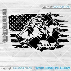 Scène ours américaine svg | Clipart animal sauvage | Fichier de coupe Woodland | Pochoir d'extérieur | Chemise de camping-car png | Nounours Grizzly dxf | Papa chasseur sauvage