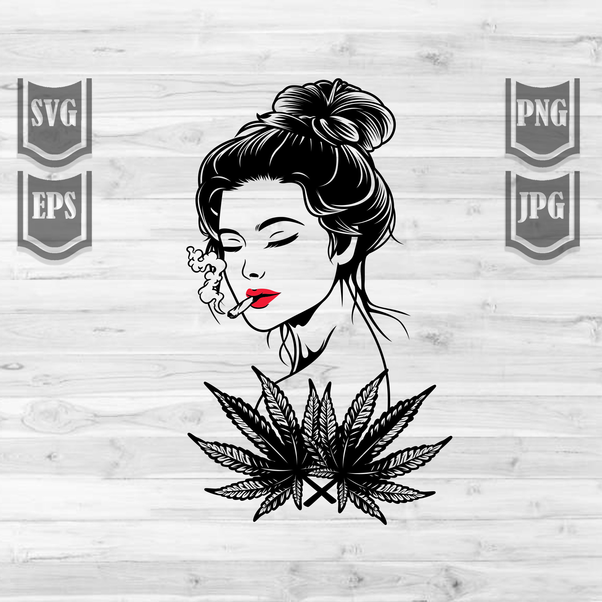 Weed Svg | Sexy Woman Smoking Weed Joint || Messy Bun Hair