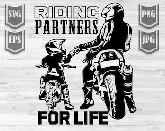 Riding Partners for Life Svg | Like Father and Son Biker Cut File | Dirt Sports Bike Tandem Clipart | Big Bike Rally T-shirt Design png DXF
