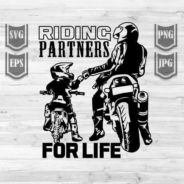 Riding Partners for Life Svg | Like Father and Son Biker Cut File | Dirt Sports Bike Tandem Clipart | Big Bike Rally T-shirt Design png DXF