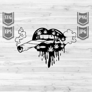 Dripping Lips Smoking Joint svg | Cannabis Clipart | Marihuana-Schnittdatei | Weed Shirt png | 420 dxf | Dope Stoned Chic Schablone | Rasta Mädchen