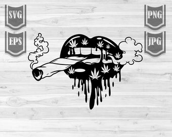 Dripping Lips Smoking Joint svg | Cannabis Clipart | Marijuana Cutfile | Weed Shirt png | 420 dxf | Dope Stoned Chic Stencil | Rasta Girl