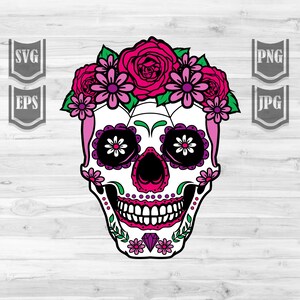 Sugar Skull svg | Tag der Toten Cutfile | Catrina Blumenkopf Schablone | Blumen La Muerta Schablone | Lady Dead Shirt png | Menschliche Schädel Clipart