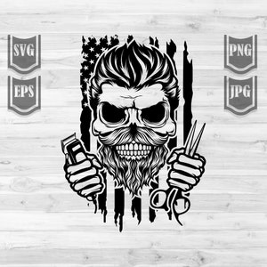 Barber Skull svg | US Barbershop Monogram Clipart | Hair Hustler Dad Gift Idea | Clippers Shirt png | Rockabilly Cutfile | Men Hair Stylist