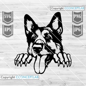 Gluren Duitse herdershond Svg File | Hond Politiehond Clipart | Gluren Animal Shirt png | Hondenliefhebber Cutfile | Duitse Herder Stencil