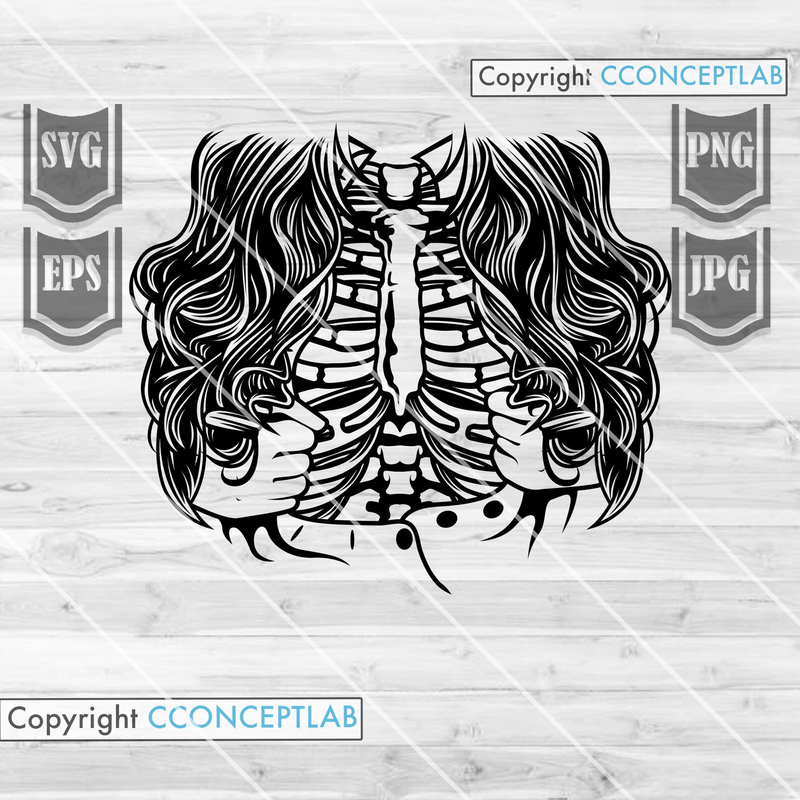 Curly Long Hair Rib Cage Svg | Ribcage Shirt Png | Girl Halloween T ...