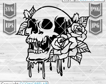 Floral Skull Dripping svg | Floral Skull svg | Skull Clipart | Skull Cutfile | Floral Skull png | Dripping Skull svg| Floral Skull Shirt svg