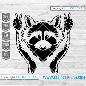 Wasbeer vredesteken svg | Hoop Prullenbak Panda Clipart | Grappige vriendelijke straatkat | Rocker bosdier | Trashy wasbeer | Dumpster opruimer