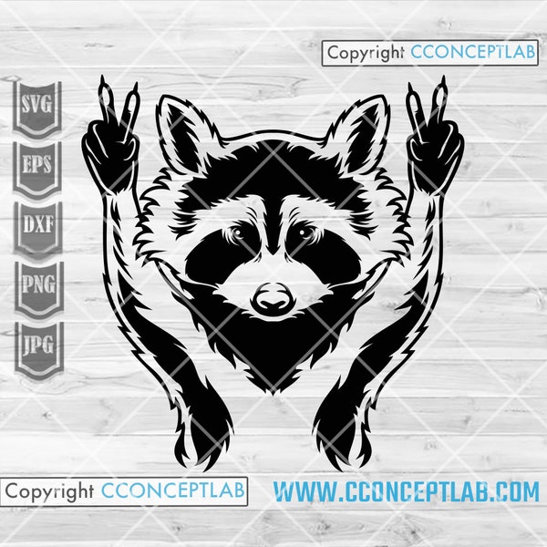 Raccoon Peace Sign svg | Hope Trash Panda Clipart | Funny Friendly Street Cat | Rocker Woodland Animal | Trashy Raccoon | Dumpster Scavenger