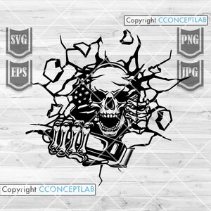 US Barber Skull Smashing Wall svg | Barbershop Monogram | Hair Hustler Dad Shirt png | Clippers Stencil | Razon Cutfile | Cracked Wall dxf