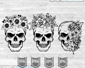 3 Floral Skull SVG Bundle | Floral Skull Bundle svg | Floral Skull PNG Bundle | Floral Skull Clipart |Floral Skull Cutfile |Floral Skull png