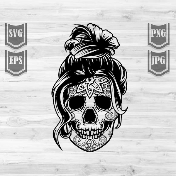 Messy Bun Hair Skull Svg File // Mom life svg // Messy Bun Hair mom life svg // Mom life png // Messy Bun Hairstyle // Mom svg // mom Png