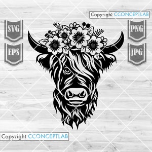 Floral Highland Cow Svg || Cow Svg || Highland Cow Svg || Floral Animal svg || Highland Cow Png || Cow Png || Cow Cut Files || Cow Clipart