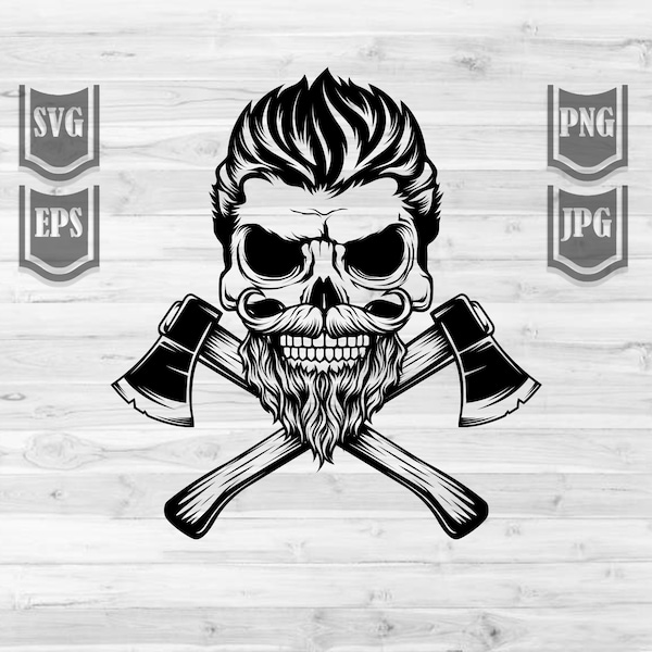 Lumberjack Skull svg | Lumber Dad Shirt png | Wood Cutter Gift Idea | Woodman Clipart | Woodland Cut File | Wood Axe dxf | Axeman Stencil