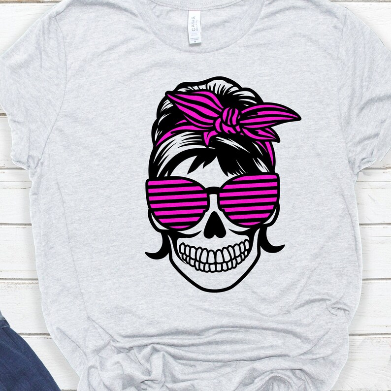 Download Woman Skull with Headband Svg Files Skull Bun Hair Svg | Etsy