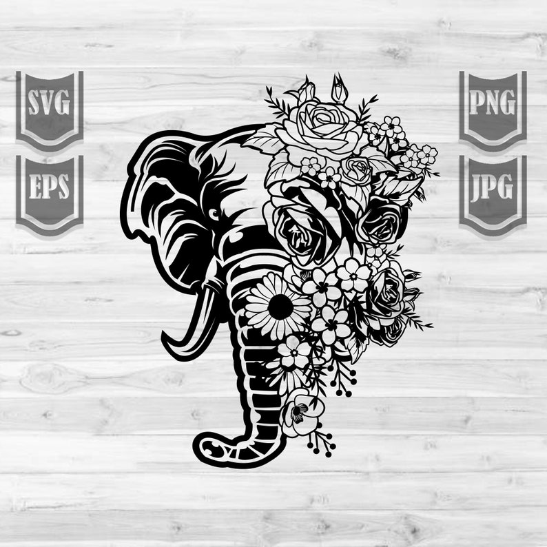 Download Floral Elephant Svg File Elephant Svg Flowers Elephant | Etsy