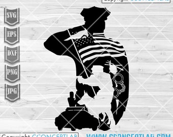 Amerikaanse politiescène svg | Knipbestand politieman vader | Eerstehulpverlener dxf | Clipart politieagente | Blauwe dunne lijn stencil | Emergency Rescue EMT, png