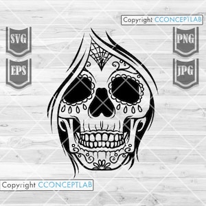 Woman Sugar Skull svg | Day of the Dead Clipart | La Muerta Cut File | Catrina Skull Stencil | Gothic Mom Life svg | Goth Skeletal Head dxf