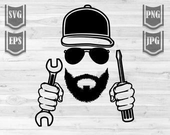 Beard Man Mechanic Svg File / Cool Mechanic Dad Clipart / Dad Life Shirt png / Beard Dad Cut File / Wrench and Screw Digital Design/ Dad dxf
