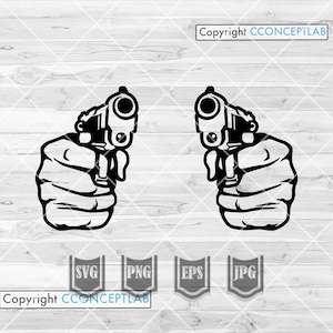 May include: Black and white illustration of two hands holding pistols pointed at each other.