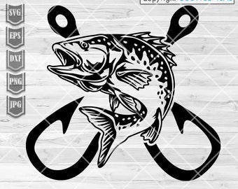 Bass Angeln svg | BassFisch Clipart | Angler Cutdatei | Angeln Dad Schablone | Fishhook Shirt png | Fischer Geschenkidee | Süßwasserfisch dxf