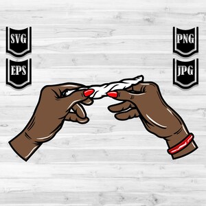 Puede incluir: Dos manos con esmalte de uñas rojo están enrollando un porro blanco.