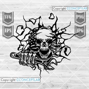May include: Black and white illustration of a skull breaking through a cracked wall, holding a wrench. The skull is wearing a bandana with stars and stripes. The text "Copyright CCONCEPTLAB" appears at the bottom of the image.