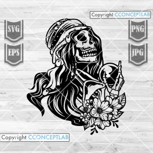 Fortune Teller svg / Psychic Clipart / Mystical Woman Cutfile / Mystery Lady Stencil / Gypsy Shirt png / Black Magic dxf / Celestial Skull