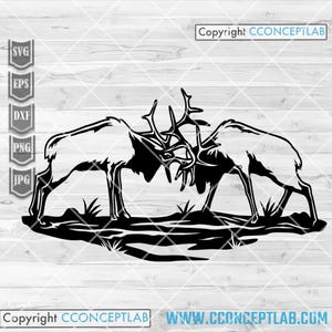 Svg de combat de cerfs wapitis | Clipart Longhorn | Coupe-file antilope | Pochoir Woodland | Papa chasseur de camping dxf | Chemise campeur png| Ferme western jpg