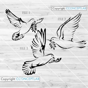 3 Doves Clipart || Dove Svg || Bird Svg ||Dove Clipart || Dove Bird svg || Dove Cut Files || Dove Stencil Svg || Dove with Branch | Dove Png