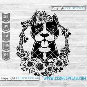 Baby Floral Pitbull svg / Flower Dog Clipart / Paw Lover Shirt png / Doggo Mom Cutfile / Home Pet Stencil / Puppy Dad dxf / Hooman Gift Idea