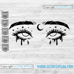 Ojos de marihuana svg / Rasta Stoner Chic dxf / Clipart de cannabis / Archivo de corte de marihuana / 420 Dope Diva png / Plantilla de ojos goteantes de High Celestial Kush