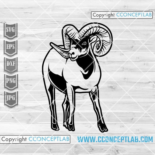 Big Horn Sheep svg | Barn Animal Clipart | Farm Goat Cutfile | Farmer Dad Gift Idea dxf | FarmLife Shirt png | Farming Stencil | Western jpg