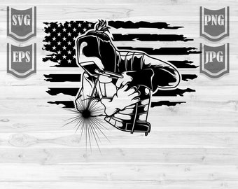 US Welder svg | Metal Fabrication Clipart | Iron Repair Cut File | Repairman Stencil | Mechanic dxf | Pipe Fitter png| Welding Dad Gift Idea