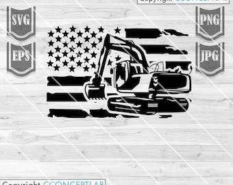 US Flag Excavator svg | Heavy Equipment Clipart | Machine Operator Dad Cut File | Construction Shirt png | Home Builder Monogram Stencil dxf