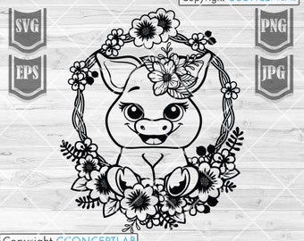Cute Floral Pig svg | Baby Pig svg | Cute Animal svg | Floral Pig svg | Pig Clipart | Pig Cutfile | Cute Pig svg | Farm Animal svg |Farm svg
