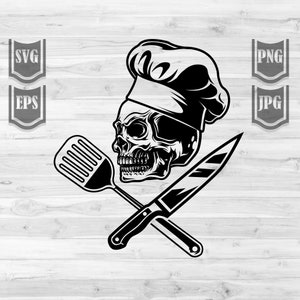 Crânio Chef svg | Cozinhando papai clipart | Estêncil de cozinheiro chefe | Arquivo de corte do Sous Chef | Idéia de presente mestre de grelha | Espátula Faca Sela dxf | Cozinha