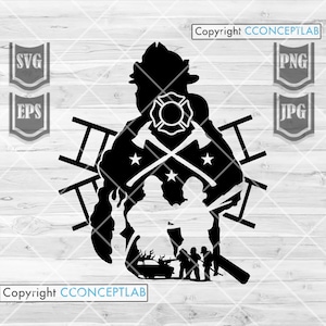 Fire Fighter Scene svg | Fire Ladder Stencil | Fire Department Depot Cut File | Fireman Dad Gift Idea | Firefighter Axe Clipart | Rescue dxf